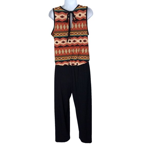 Tiana b Boho Hippie Jumpsuit Tribal Aztec Print Sleeveless Wide Leg Size Large - Picture 3 of 8